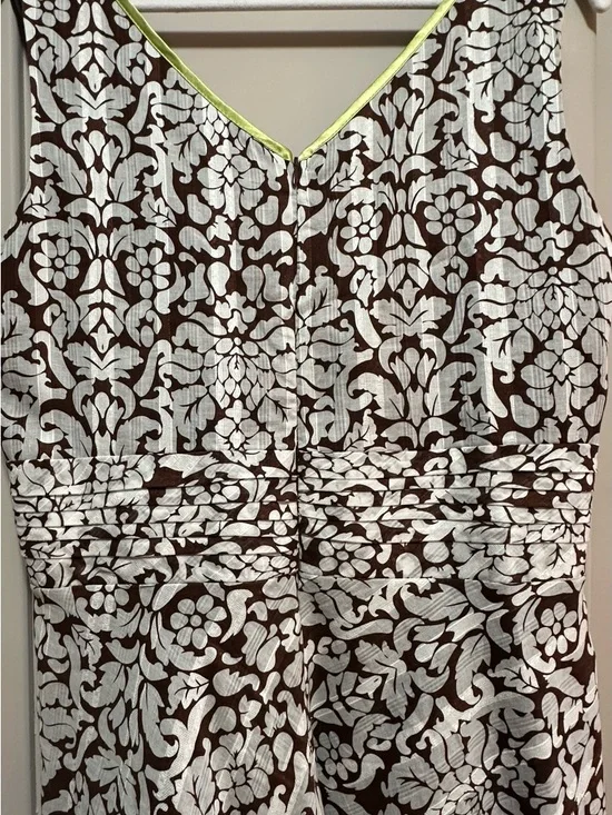 Robbie Bee Brown and White Floral Midi Dress with Lime Trim - Picture 3 of 7